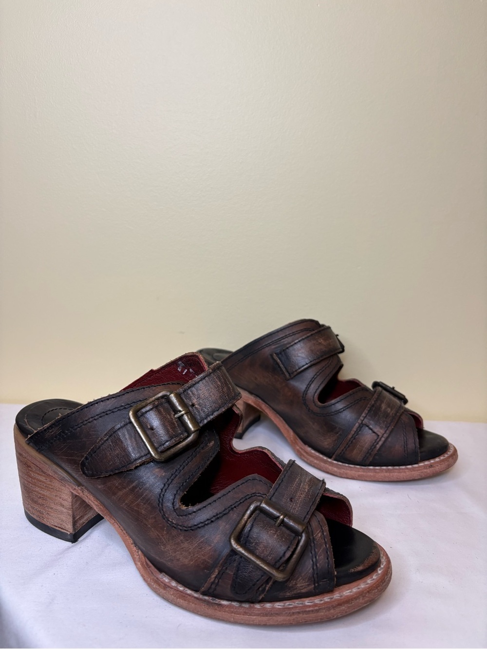 Freebird by Steven Distressed Brown Leather Buckle Mules Size 6